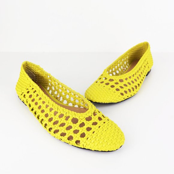 Zara Shoes - Zara Yellow Woven Slip On Faux Leather Ballet Flat